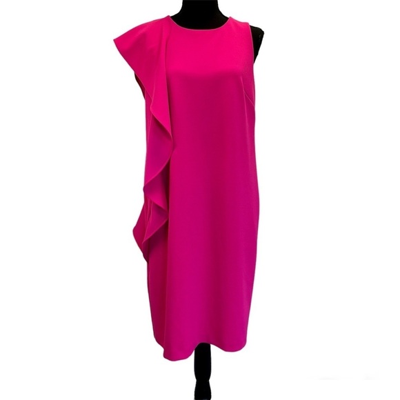 Joseph Ribkoff Dresses & Skirts - JOSEPH Ribkoff hot neon pink vertical side ruffle dress Sz 8 NWOT